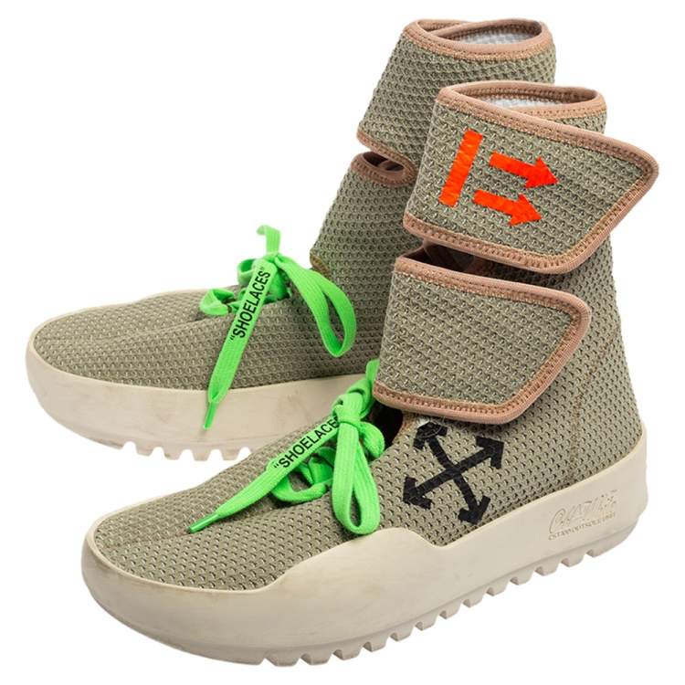 مملوكة مسبقًا Off-White Green Knit Fabric Moto Wrap Sneakers Size 38