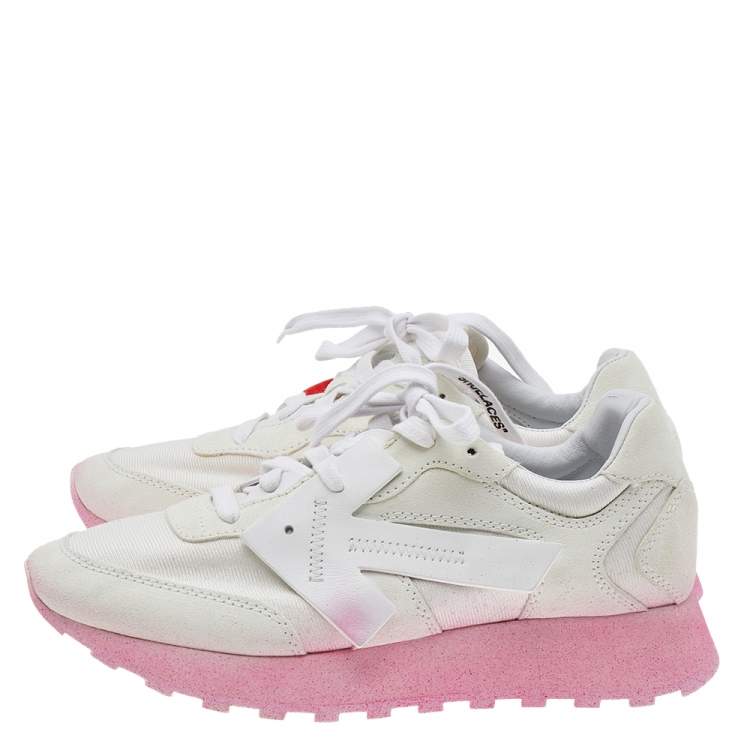 Pre Owned Off-White White Leather, Nylon, and Suede Degrade HG Runner Sneakers Size 38