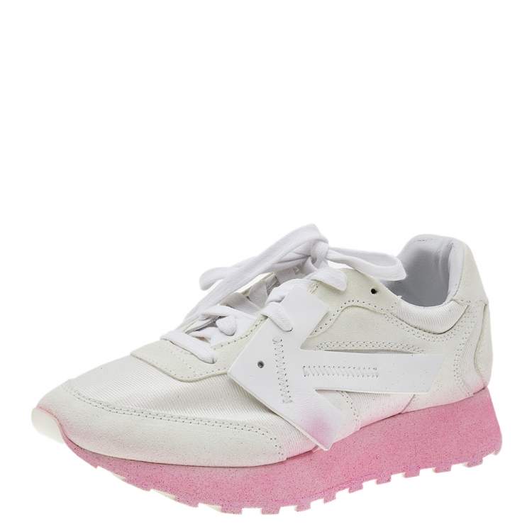 Pre Owned Off-White White Leather, Nylon, and Suede Degrade HG Runner Sneakers Size 38