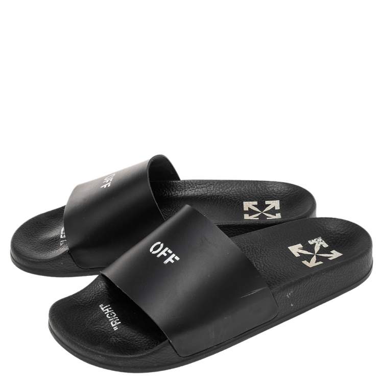 Pre Owned Off-White Black Rubber Off Pool Slide Sandals Size 38