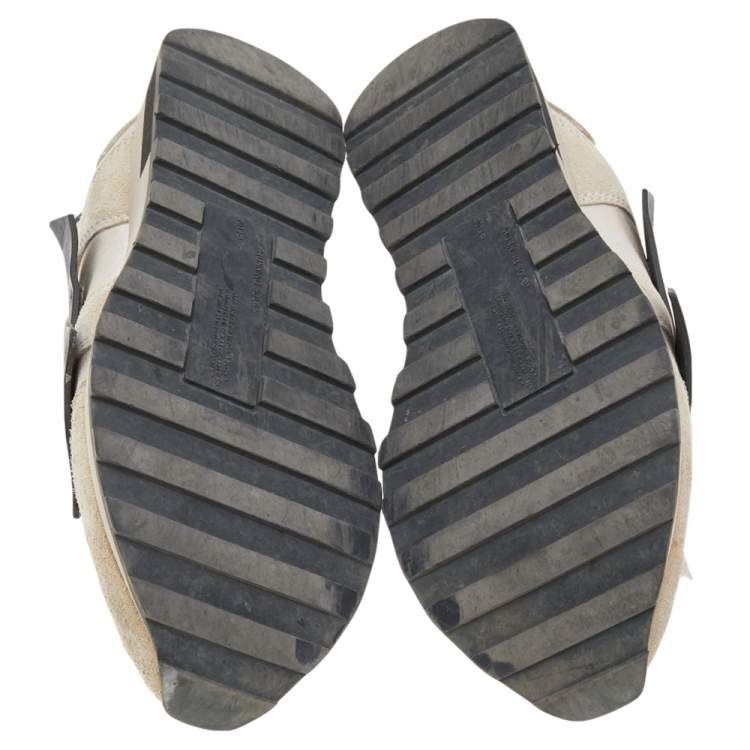 Pre Owned Off-White Beige/Black Fabric And Suede Arrow Running Low Top Sneakers Size 37