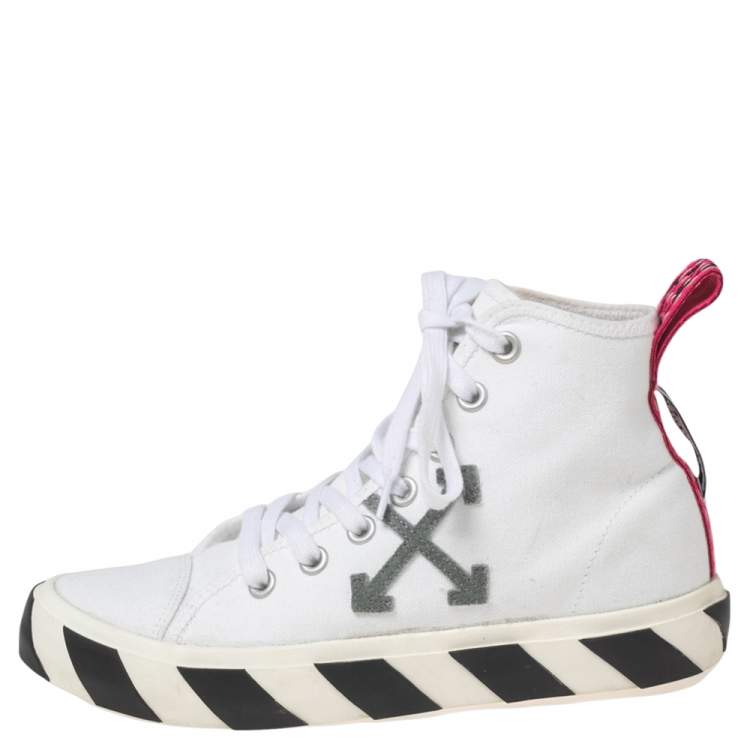 Pre Owned Off White White Canvas High-top Arrow Sneakers Size 39