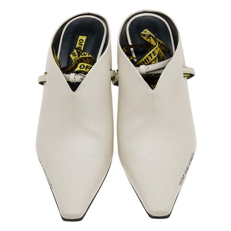 Pre Owned Off-White White Leather Mule Sandals Size 38