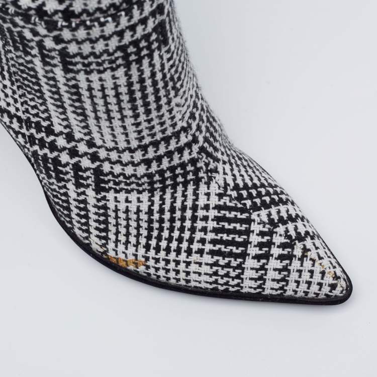 Pre Owned Off-White Black/White Knit Fabric Over the Knee Boots Size 39