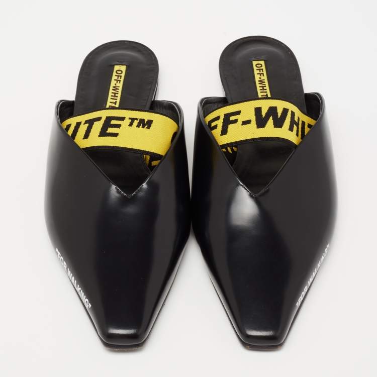 Pre Owned Off-White Black Leather Mule Sandals Size 41