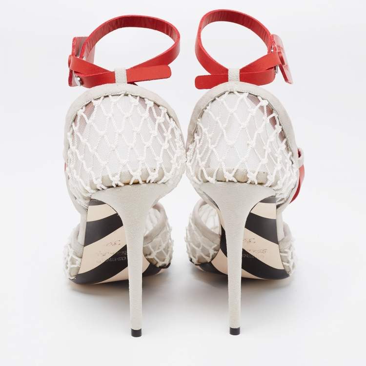 Pre Owned Off-White Tri-Color Mesh, Leather and Suede Zip-Tie D'orsay Pumps Size 39