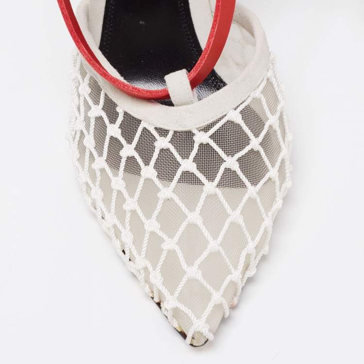 Pre Owned Off-White Tri-Color Mesh, Leather and Suede Zip-Tie D'orsay Pumps Size 39