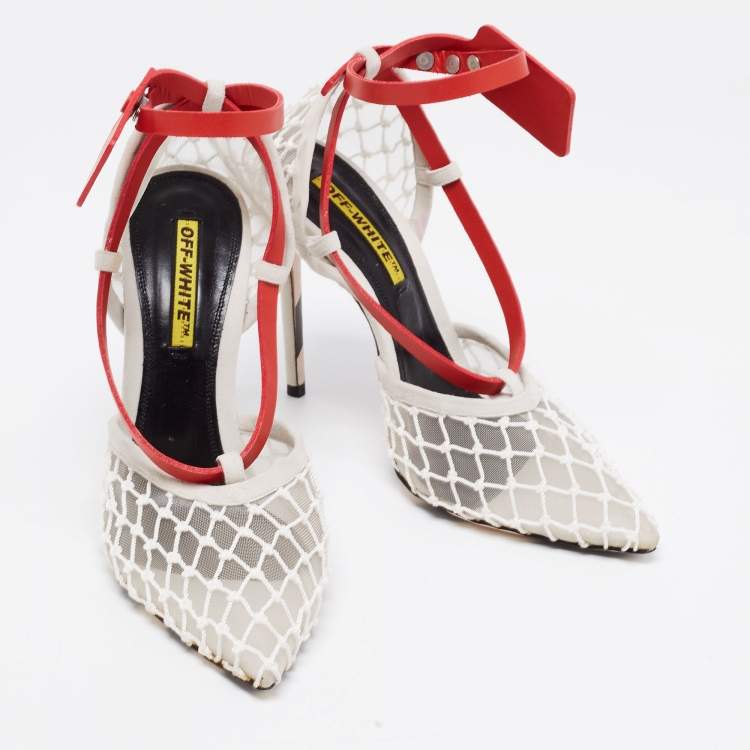 Pre Owned Off-White Tri-Color Mesh, Leather and Suede Zip-Tie D'orsay Pumps Size 39