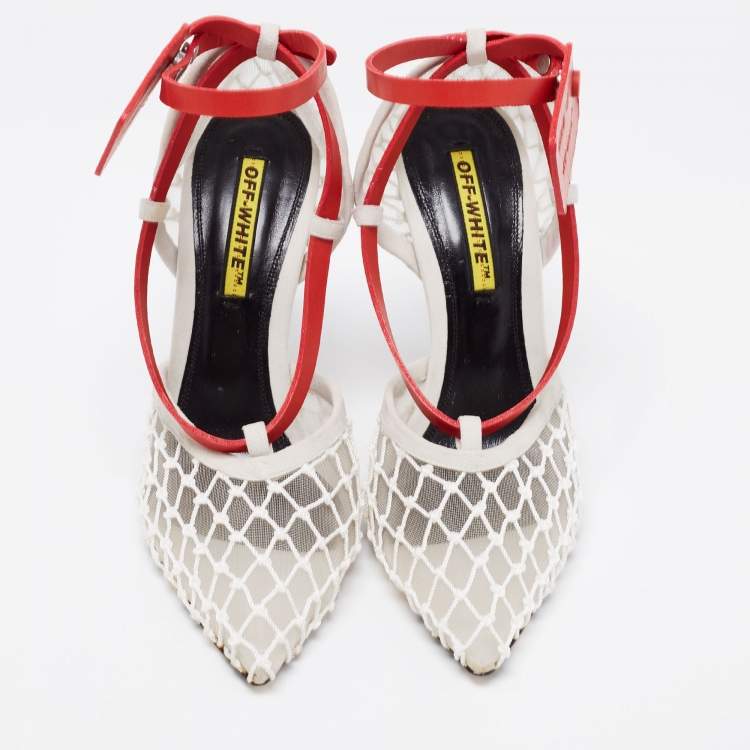Pre Owned Off-White Tri-Color Mesh, Leather and Suede Zip-Tie D'orsay Pumps Size 39