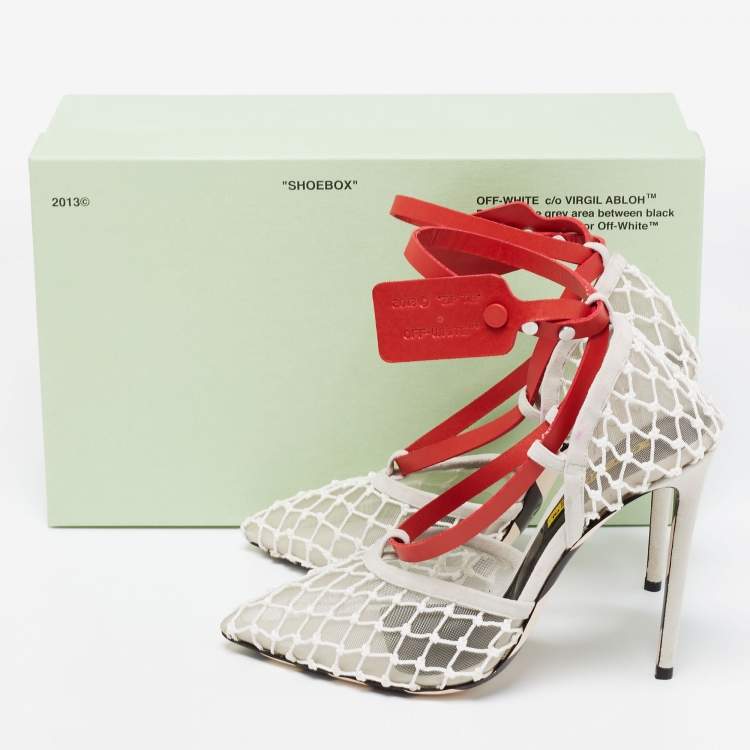 Pre Owned Off-White Tri-Color Mesh, Leather and Suede Zip-Tie D'orsay Pumps Size 39