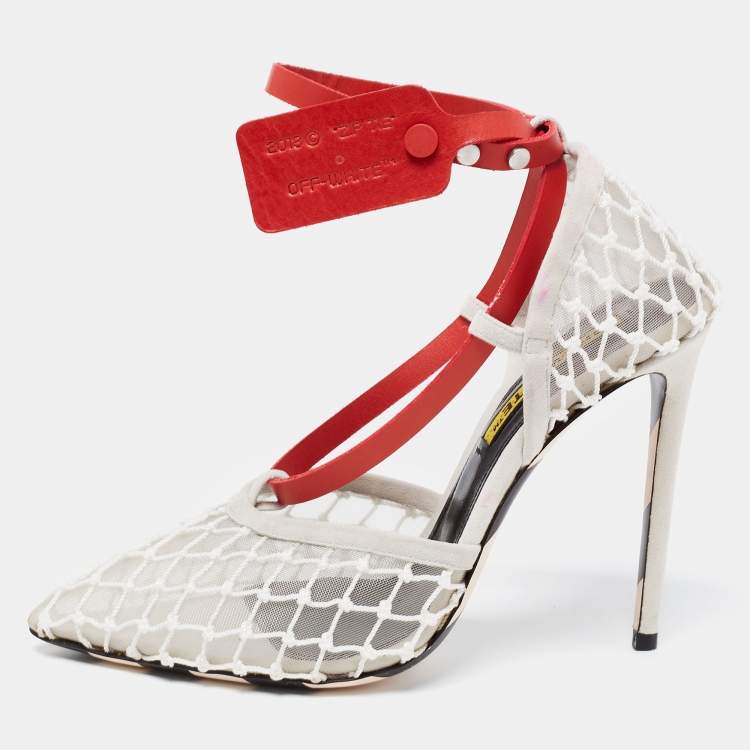 Pre Owned Off-White Tri-Color Mesh, Leather and Suede Zip-Tie D'orsay Pumps Size 39