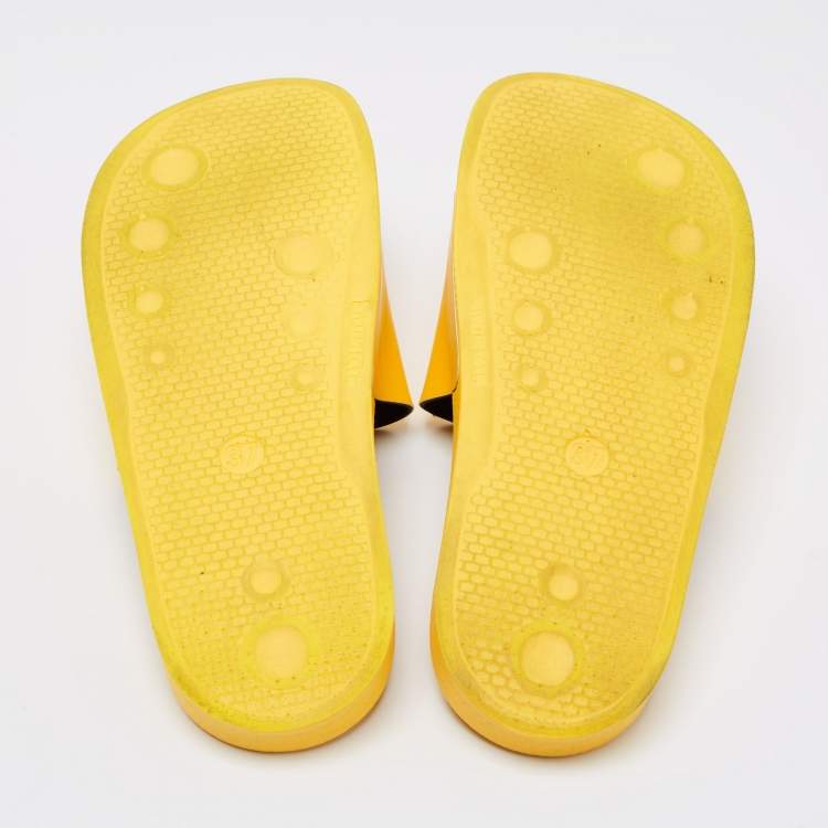 Pre Owned Off-White Yellow Leather Logo Slide Sandals Size 37
