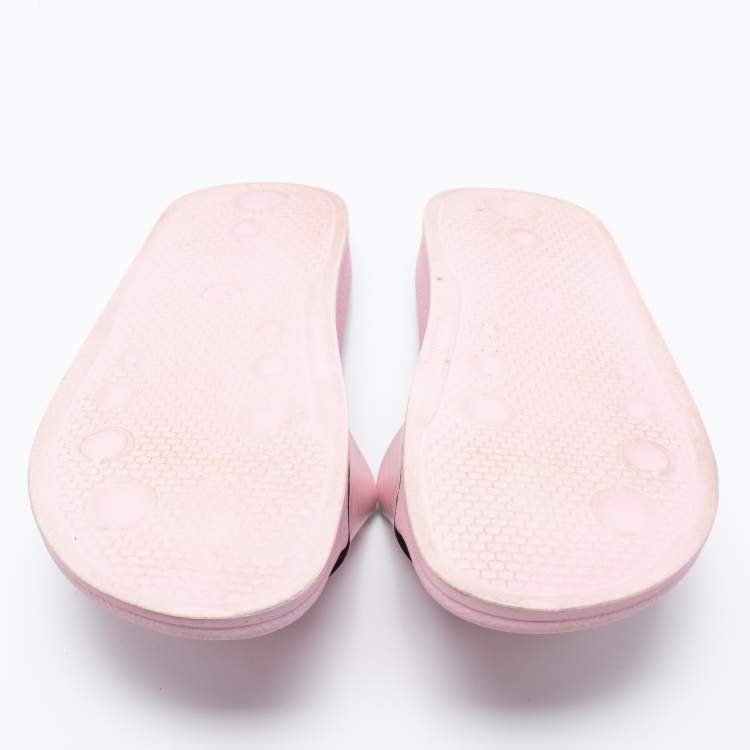 Pre Owned Off-White Pink Leather Logo Slide Sandals Size 37