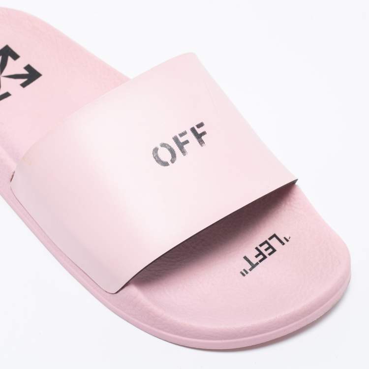 Pre Owned Off-White Pink Leather Logo Slide Sandals Size 37