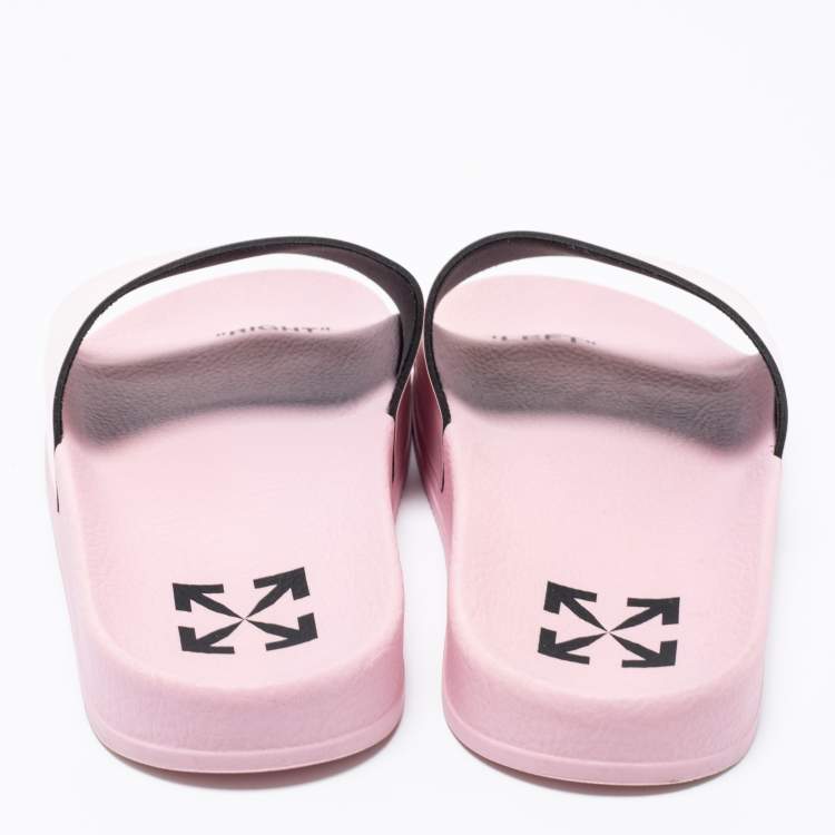 Pre Owned Off-White Pink Leather Logo Slide Sandals Size 37