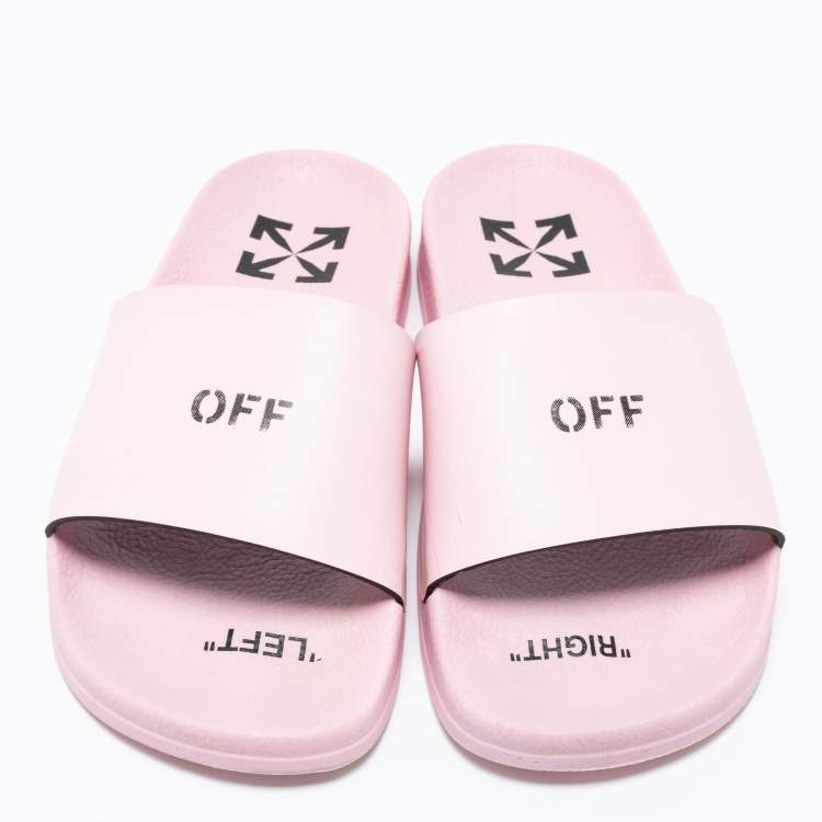 Pre Owned Off-White Pink Leather Logo Slide Sandals Size 37