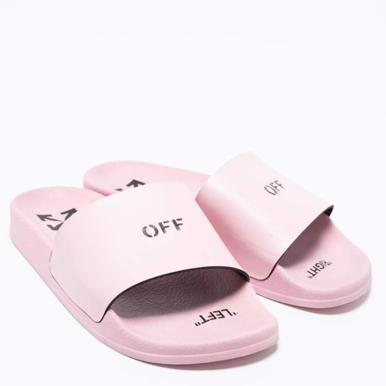 Pre Owned Off-White Pink Leather Logo Slide Sandals Size 37