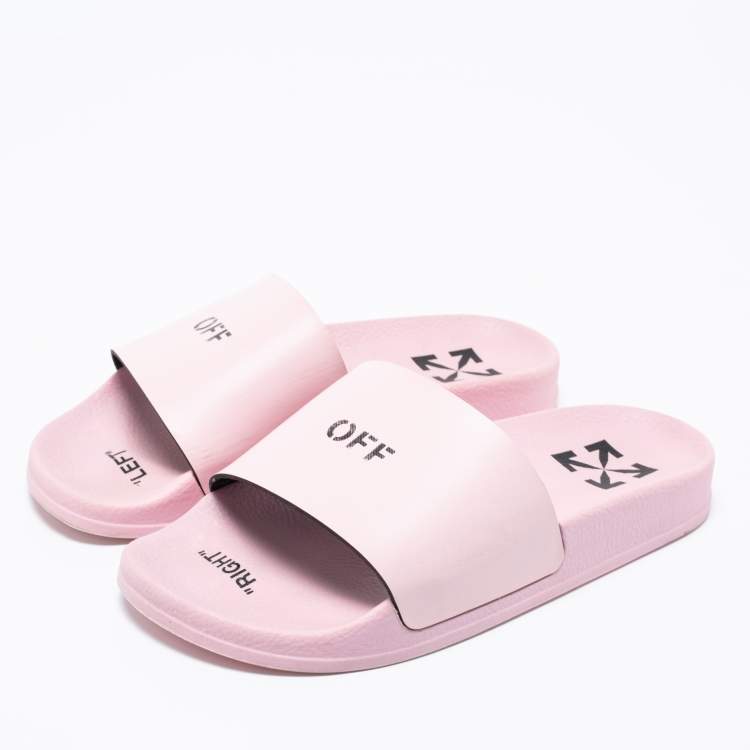 Pre Owned Off-White Pink Leather Logo Slide Sandals Size 37