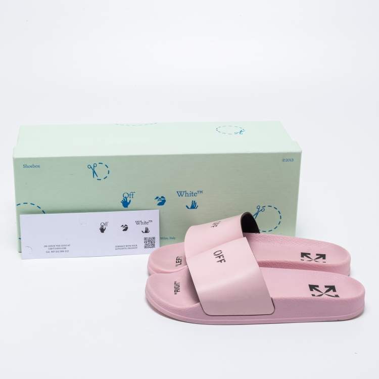 Pre Owned Off-White Pink Leather Logo Slide Sandals Size 37