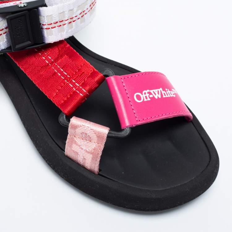 Pre Owned Off-White Multicolor Leather and Canvas Velcro Trek Flat Sandals Size 38
