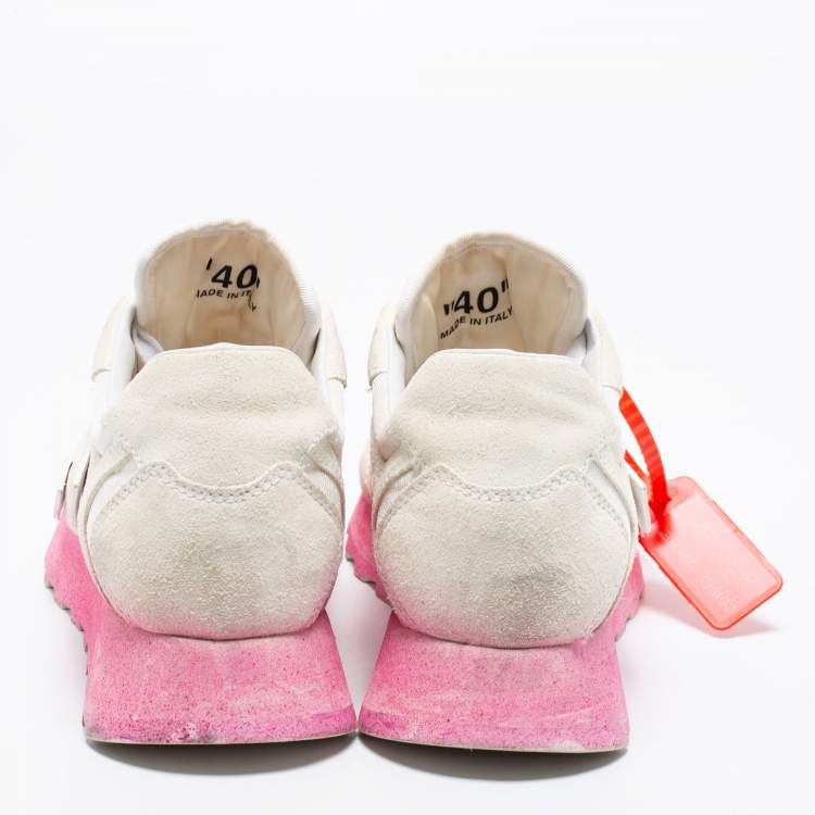 Pre Owned Off-White White Fabric and Suede Degrade HG Runner Sneakers Size 40