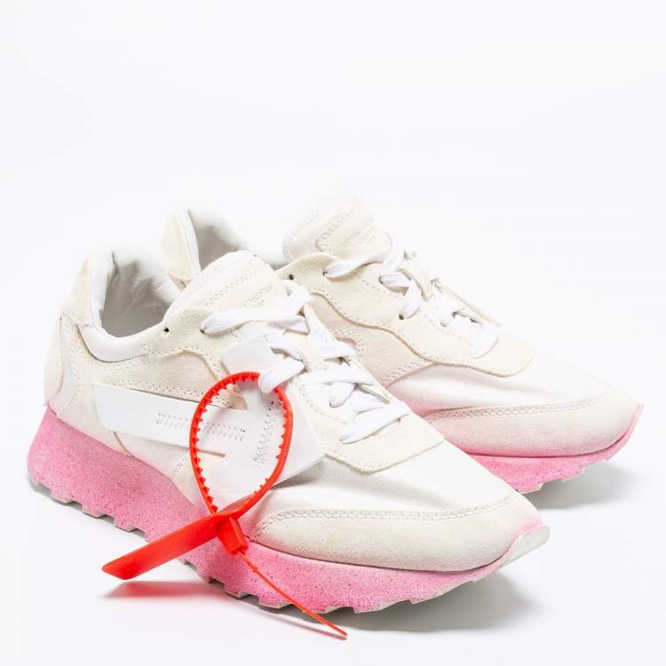 Pre Owned Off-White White Fabric and Suede Degrade HG Runner Sneakers Size 40