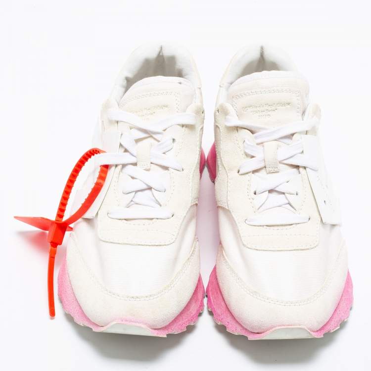 Pre Owned Off-White White Fabric and Suede Degrade HG Runner Sneakers Size 40