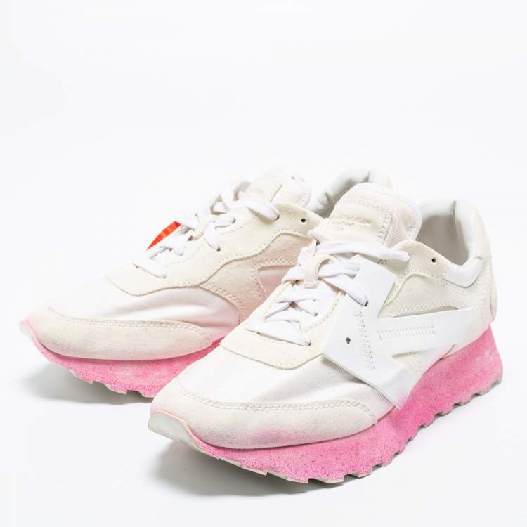 Pre Owned Off-White White Fabric and Suede Degrade HG Runner Sneakers Size 40