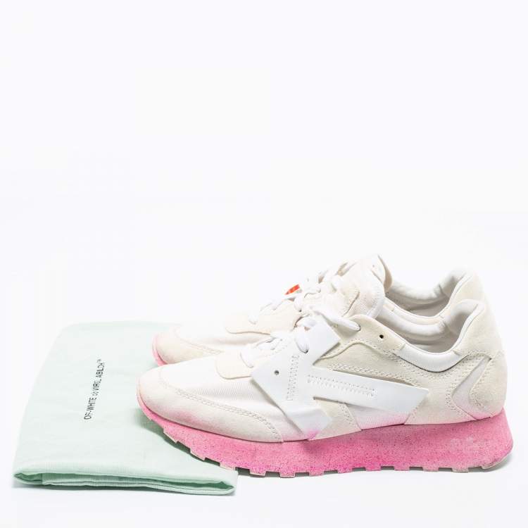 Pre Owned Off-White White Fabric and Suede Degrade HG Runner Sneakers Size 40
