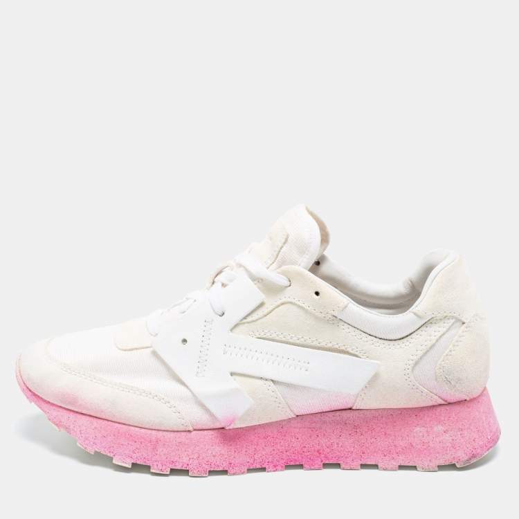 Pre Owned Off-White White Fabric and Suede Degrade HG Runner Sneakers Size 40