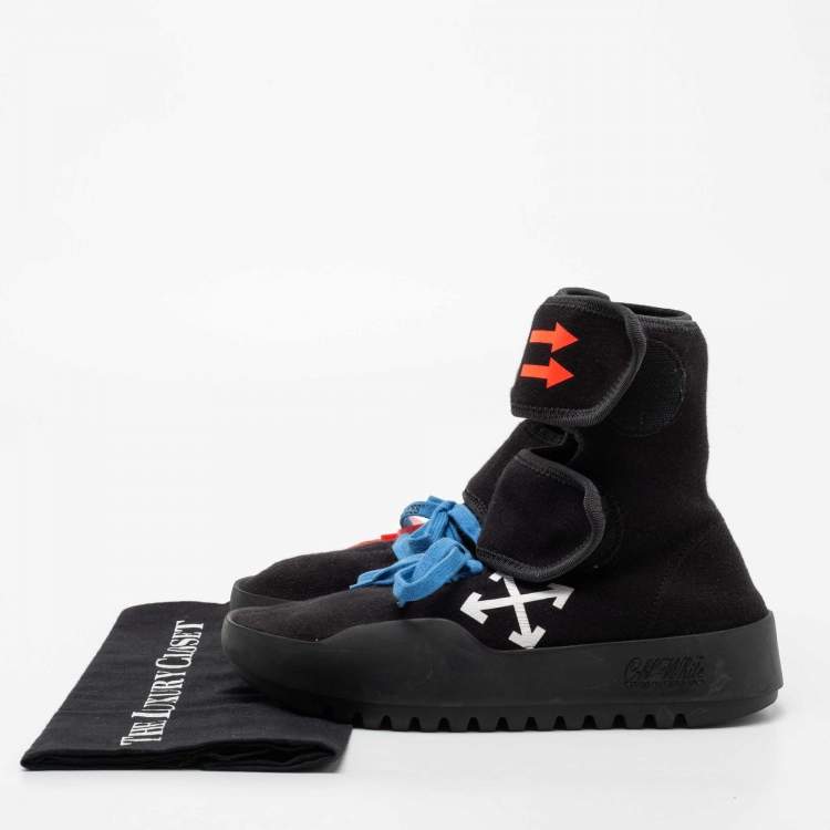 Pre Owned Off-White Black Knit Fabric Moto Wrap Velcro Detailed Sneakers Size 37 