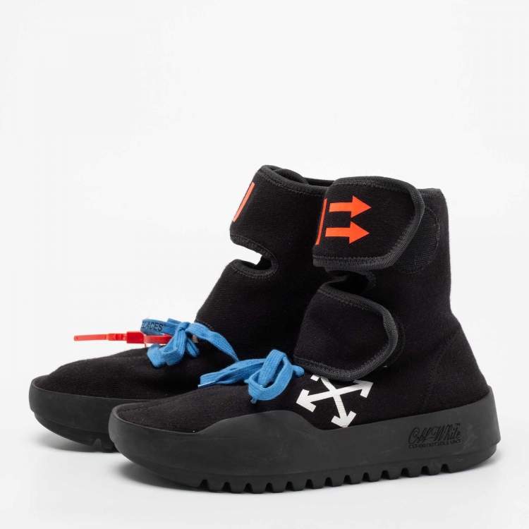 Pre Owned Off-White Black Knit Fabric Moto Wrap Velcro Detailed Sneakers Size 37 