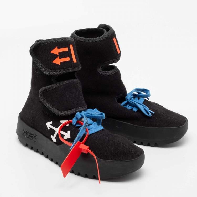 Pre Owned Off-White Black Knit Fabric Moto Wrap Velcro Detailed Sneakers Size 37 