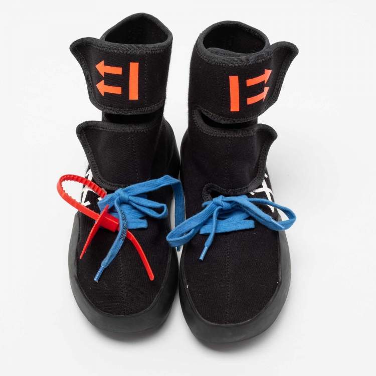 Pre Owned Off-White Black Knit Fabric Moto Wrap Velcro Detailed Sneakers Size 37 