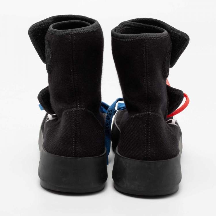 Pre Owned Off-White Black Knit Fabric Moto Wrap Velcro Detailed Sneakers Size 37 