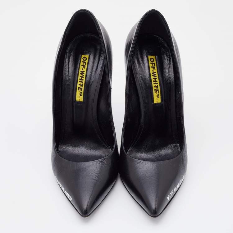 Pre Owned Off-White Black Leather For Walking Pointed Toe Pumps Size 38