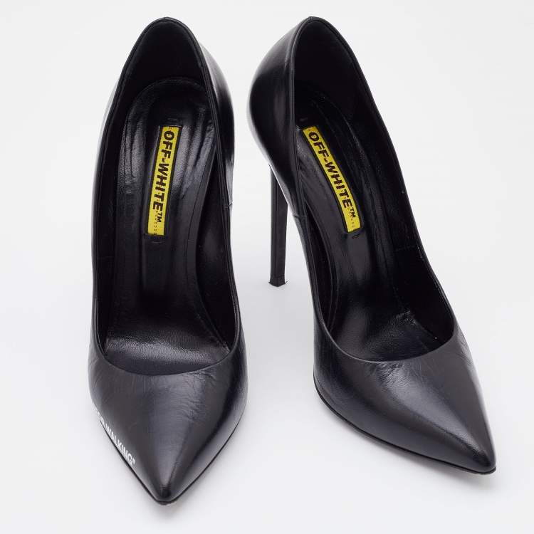 Pre Owned Off-White Black Leather For Walking Pointed Toe Pumps Size 38