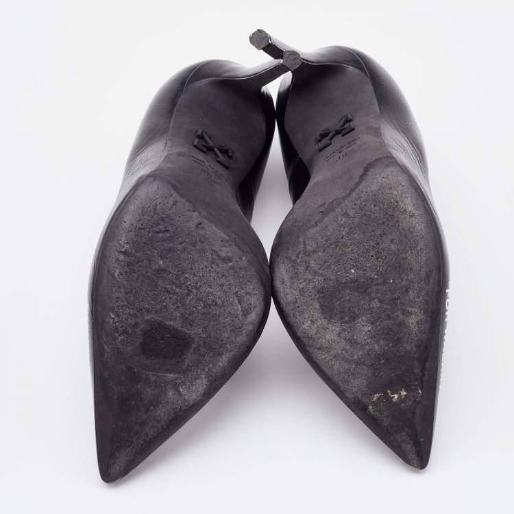 Pre Owned Off-White Black Leather For Walking Pointed Toe Pumps Size 38