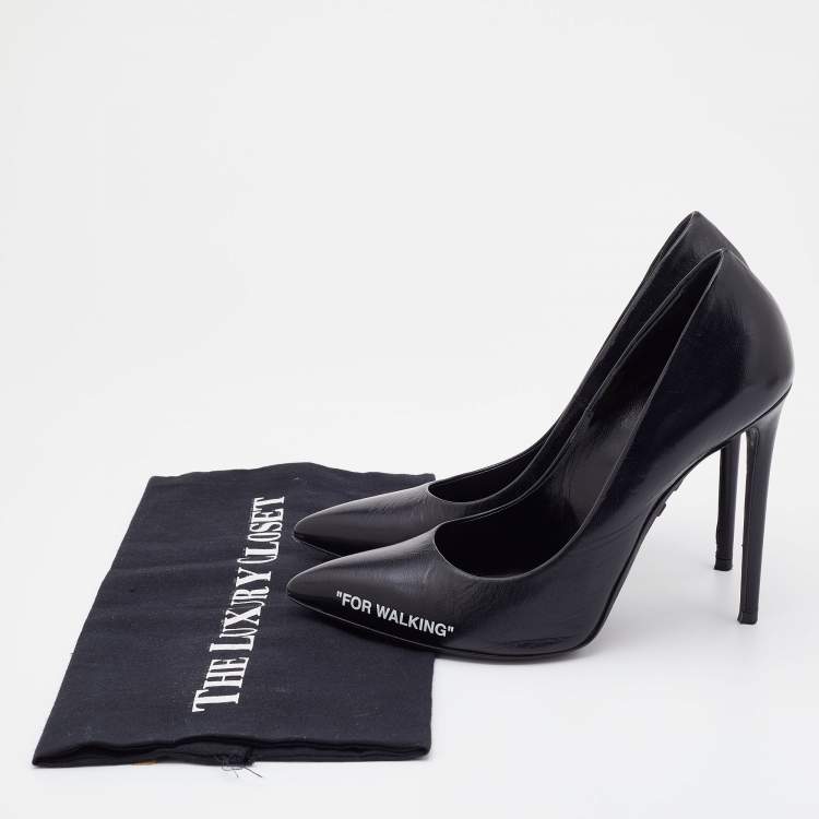 Pre Owned Off-White Black Leather For Walking Pointed Toe Pumps Size 38