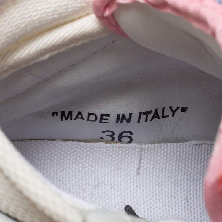 Pre Owned Off-White Pink/White Canvas and Leather Off Court Sneakers Size 36