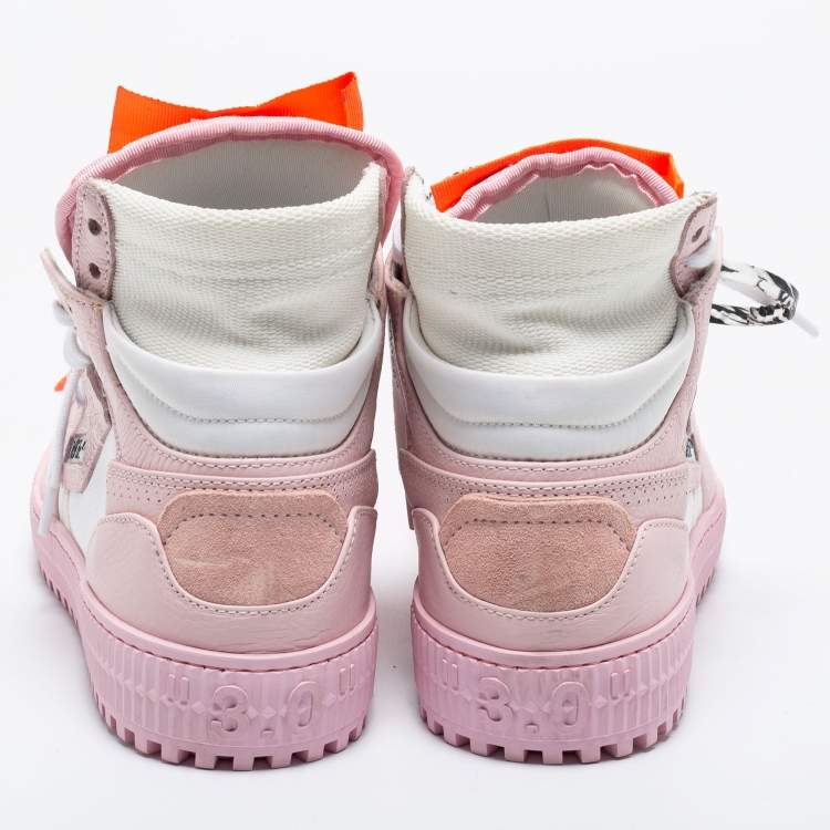 Pre Owned Off-White Pink/White Canvas and Leather Off Court Sneakers Size 36