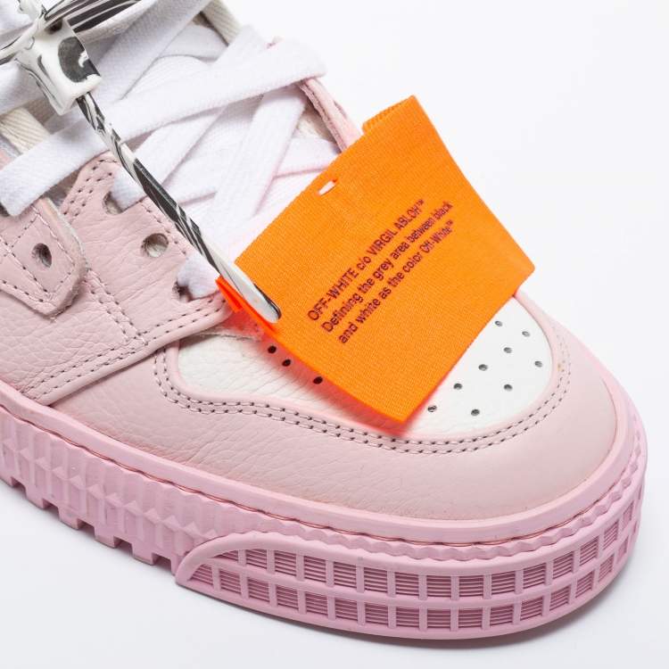 Pre Owned Off-White Pink/White Canvas and Leather Off Court Sneakers Size 36