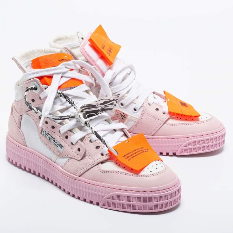 Pre Owned Off-White Pink/White Canvas and Leather Off Court Sneakers Size 36