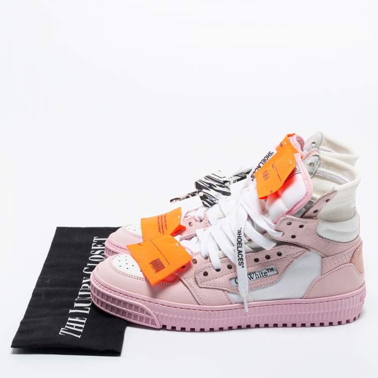 Pre Owned Off-White Pink/White Canvas and Leather Off Court Sneakers Size 36