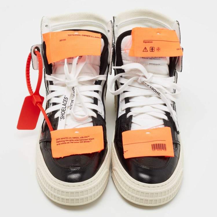 Pre Owned  Off-White White/Black Leather And Canvas Off Court 3.0 High Top Sneakers Size 40