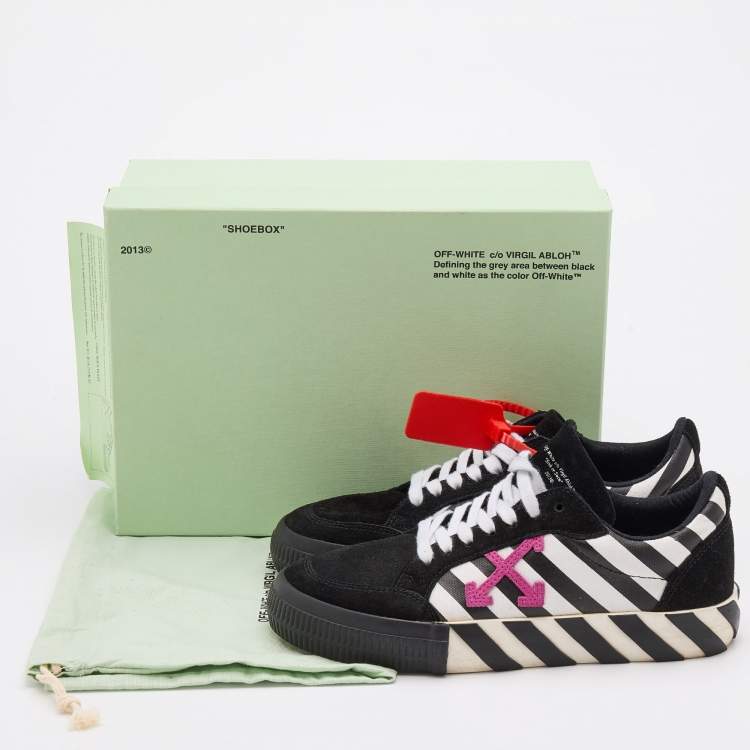 Pre Owned Off-White Black/White Canvas and Suede Vulcanized Striped Low Top Sneakers Size 38