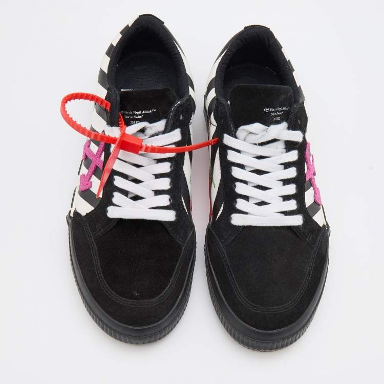 Pre Owned Off-White Black/White Canvas and Suede Vulcanized Striped Low Top Sneakers Size 38