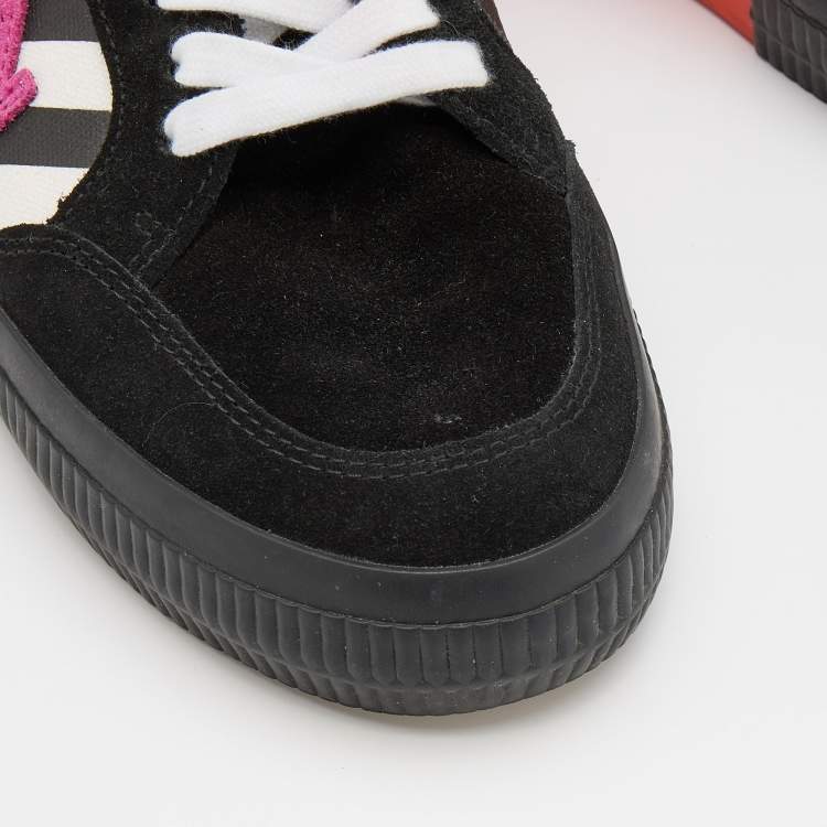 Pre Owned Off-White Black/White Canvas and Suede Vulcanized Striped Low Top Sneakers Size 38