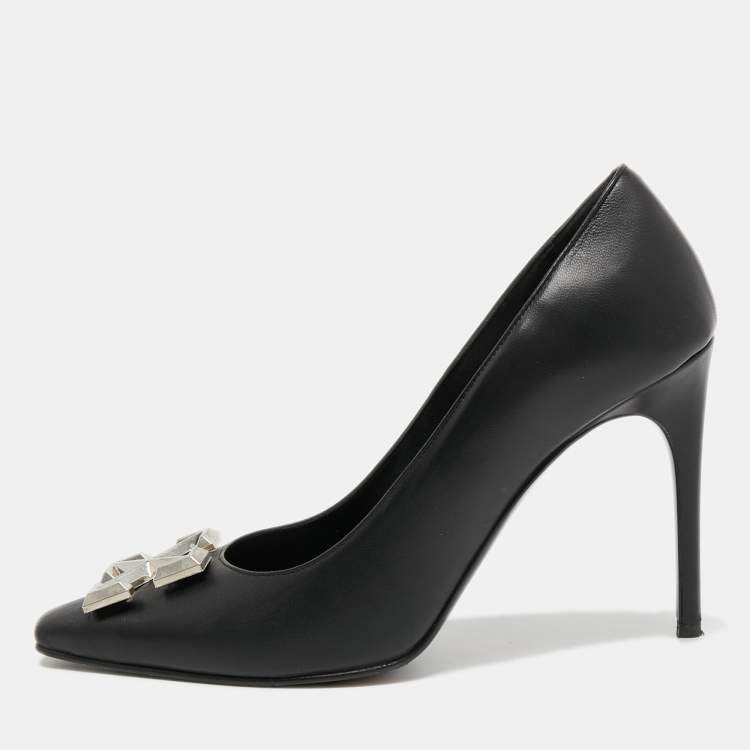 Pre Owned Off White Black Leather Arrow Embellished Pumps Size 41