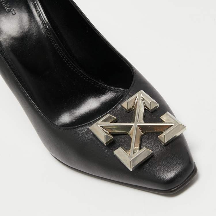 Pre Owned Off White Black Leather Arrow Embellished Pumps Size 41